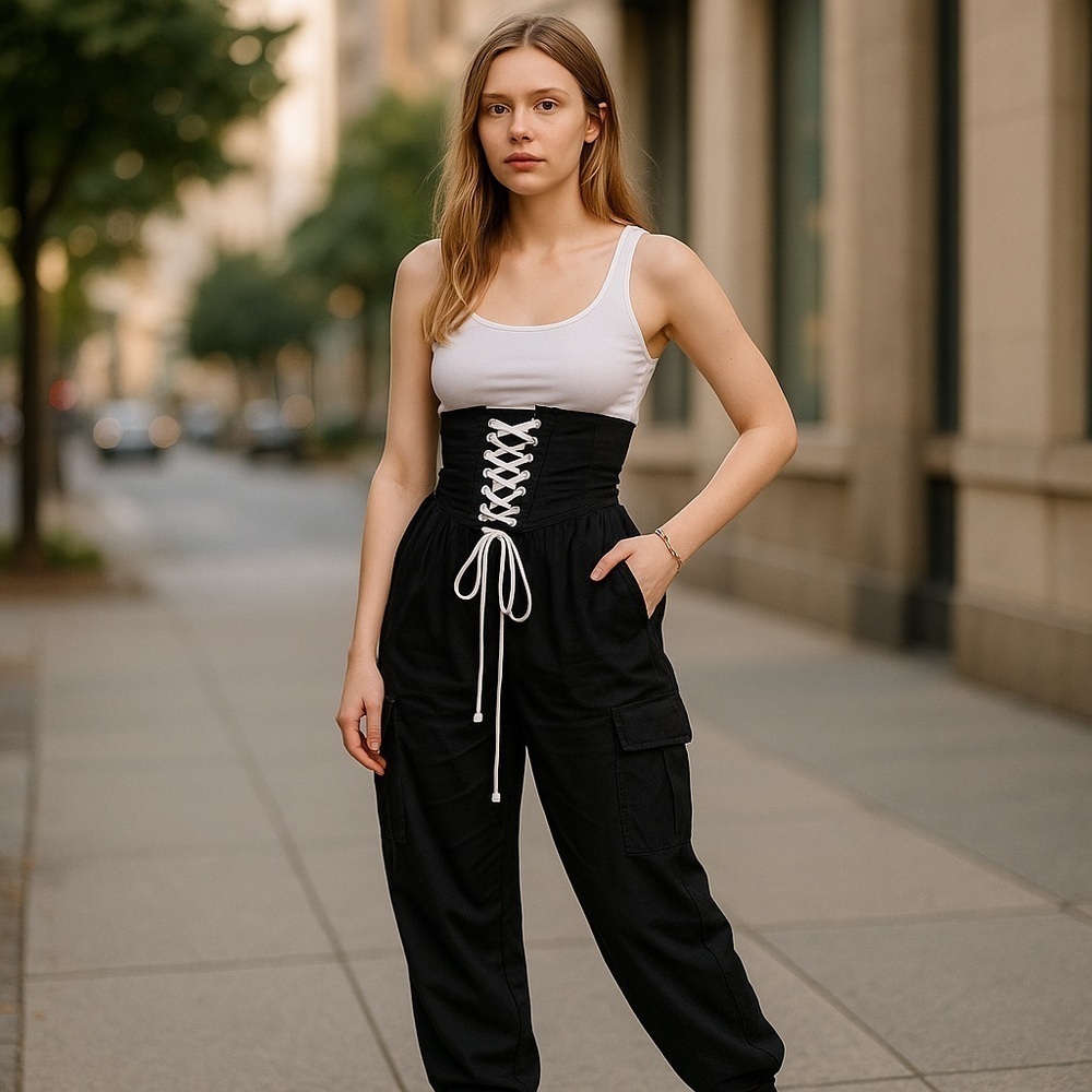High Waist Cargo Pocket Drawstring Jogger Pants
New